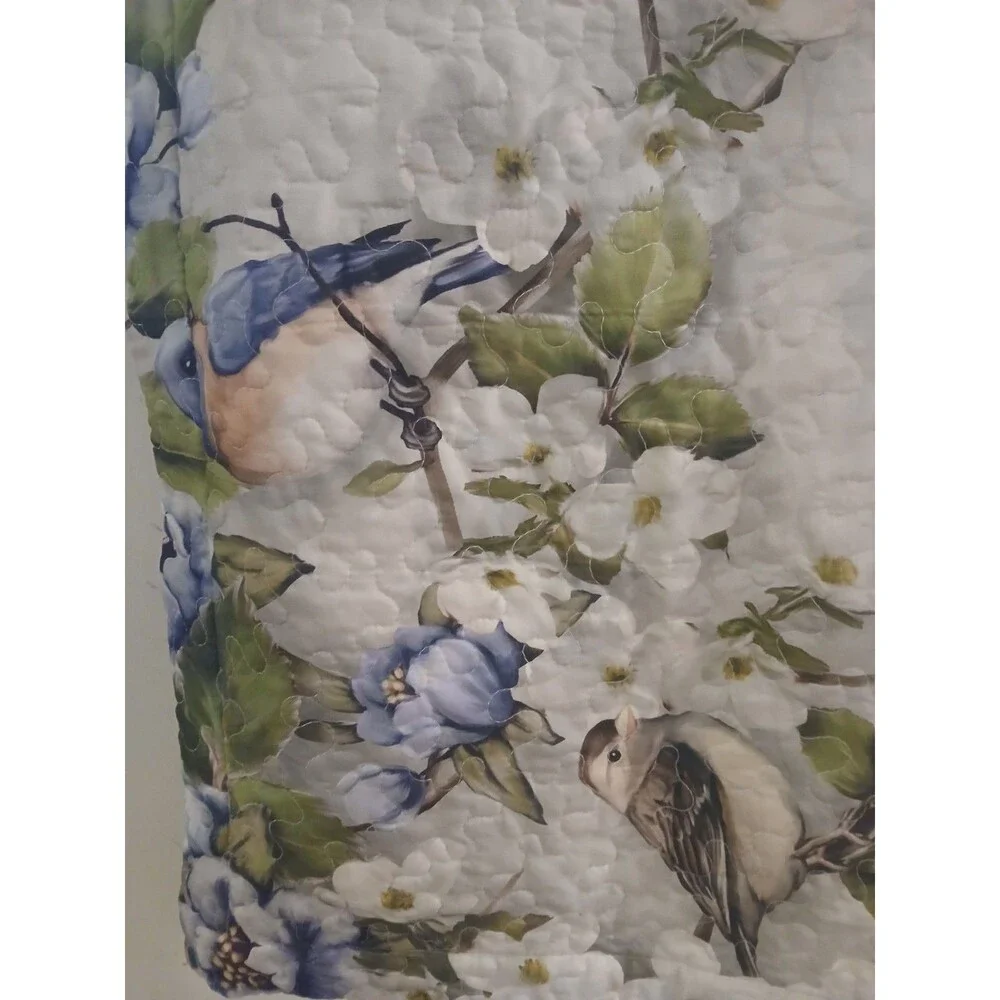 Country Cottage Quilted Pillow Sham with Floral & Bird Design 20